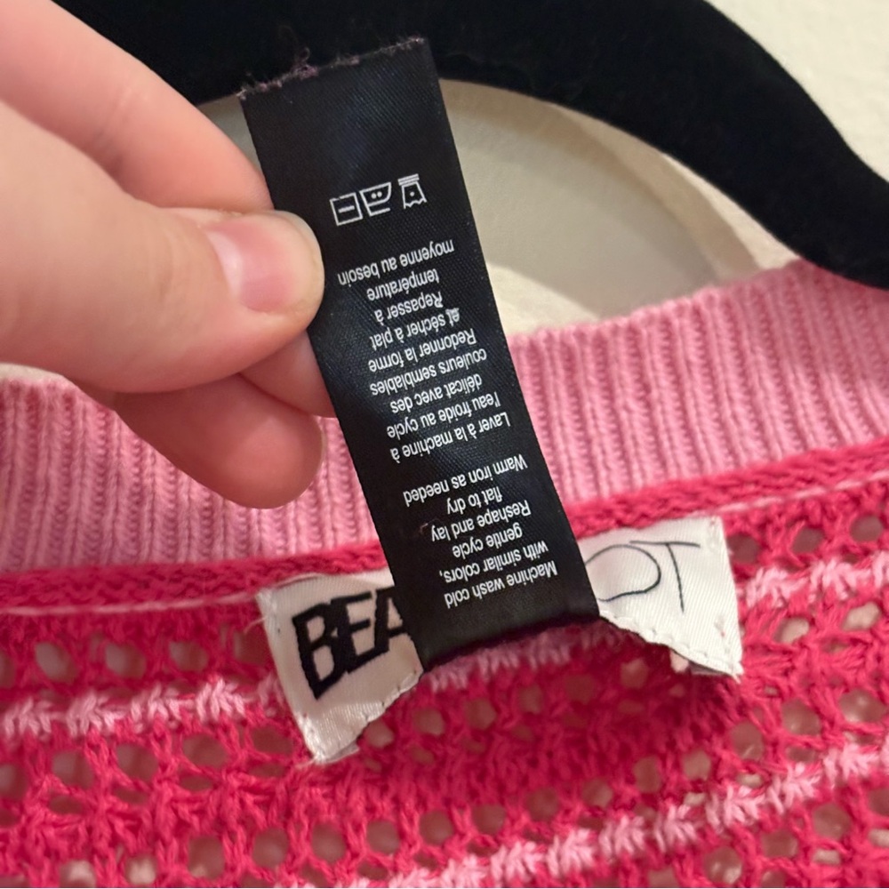 Beach Riot Gene Open Knit Cotton Cardigan Pink Stripe size XS - Picture 6 of 6